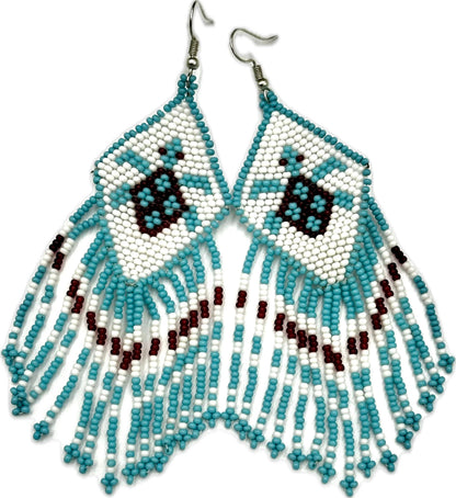 Handcrafted Native Style Beaded Light Blue Turtle Earrings