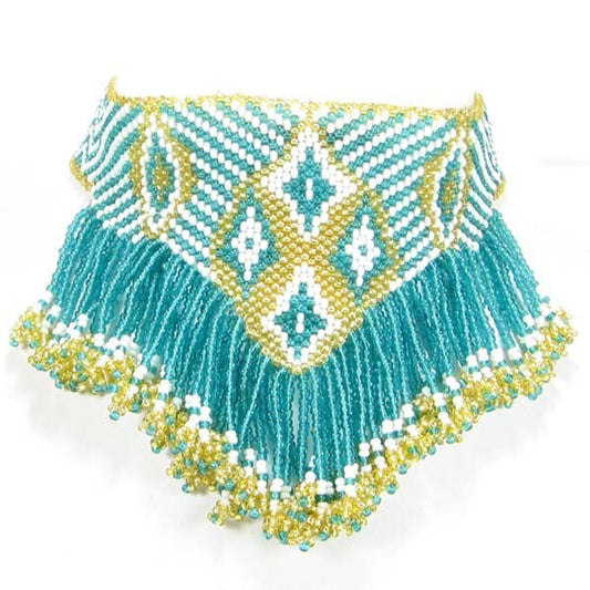 Turquoise & Gold Diamond Pattern Beaded Choker