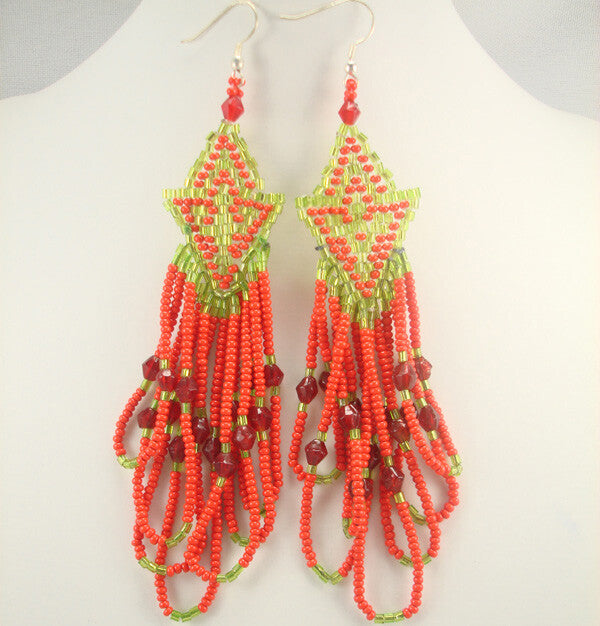 Handmade Red Green Beaded Fashion Earrings