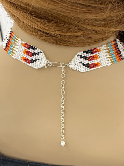 Handmade Beaded Red Bear Paw Statement Necklace Earrings Set