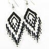 BLACK WHITE SEED BEADED MEDICINE MEN'S EYE BEAD WORK EARRINGS JEWELRY E19/3