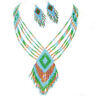 Blue Green Red Beaded African Necklace Earrings S/31/7