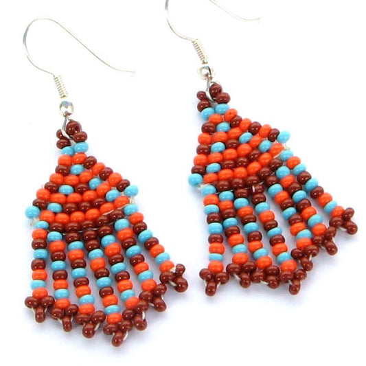 Handmade Beaded Brown Red Seed Bead Small Earrings