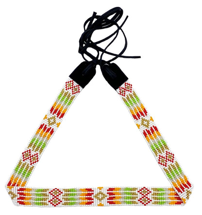 Handmade Beaded White Orange Green Geometric Pattern Cowboy Hatband