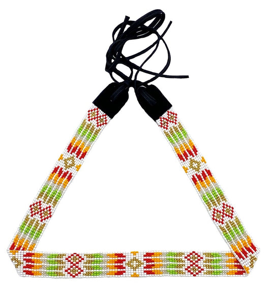 Handmade Beaded White Orange Green Geometric Pattern Cowboy Hatband