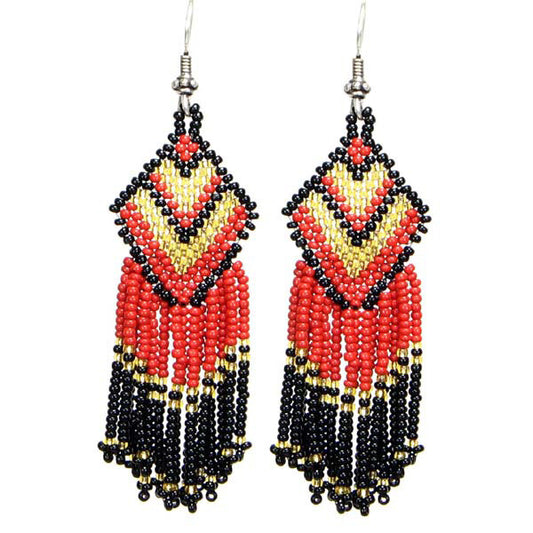 Handmade Beaded Red Black Seed Bead Big Earrings