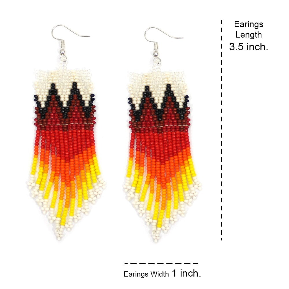 Handmade Beaded Fire Colors Seed Bead Big Earrings
