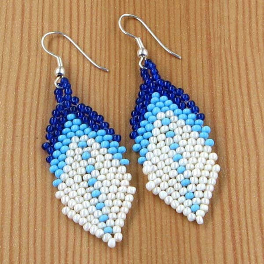 Handmade Beaded White Blue Seed Bead Small