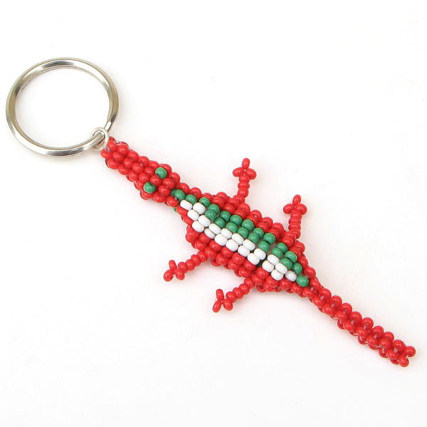 Red Seed Beads Lizard Beadwork Beaded Keychain Charms