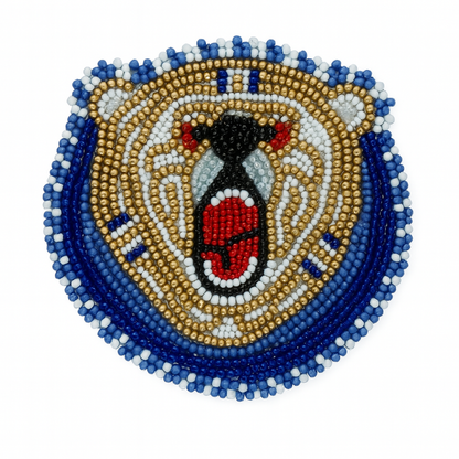 Handmade Roaring Bear Beaded Appliqué – 3” Patch for DIY Crafts, Hats, Jackets & Regalia