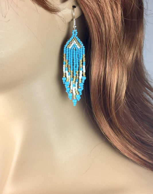 Handmade Small Turquoise Blue Beaded Fashion Earrings