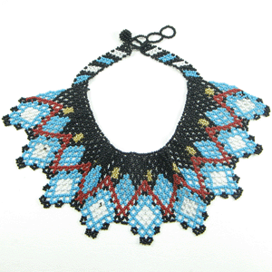 Handmade Beaded Cyan Blue Black White Gold Red Seed Bead Choker Necklace, Adjustable