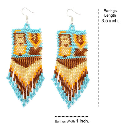 Handmade Beaded Brown Yei Dancer Seed Bead Long Earrings