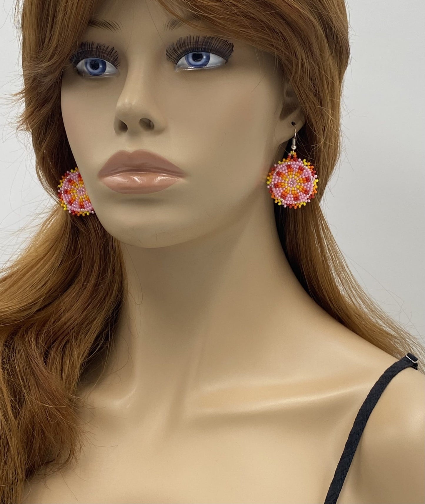 Handmade Beaded Cute Round Pink Earrings