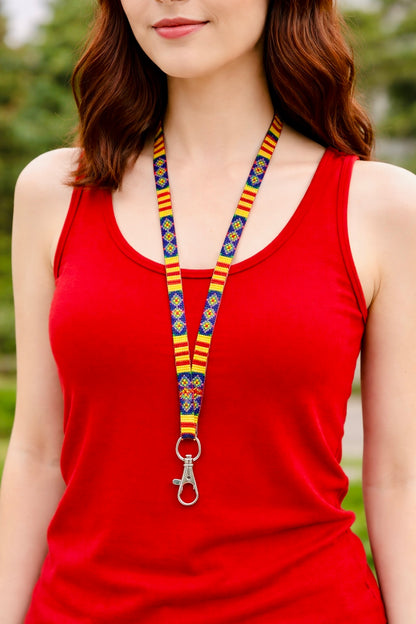 Handmade Beaded Lanyard 0.4 Inch – Geometric Pattern Lanyard with Lobster Clasp, 16 Inch Drop