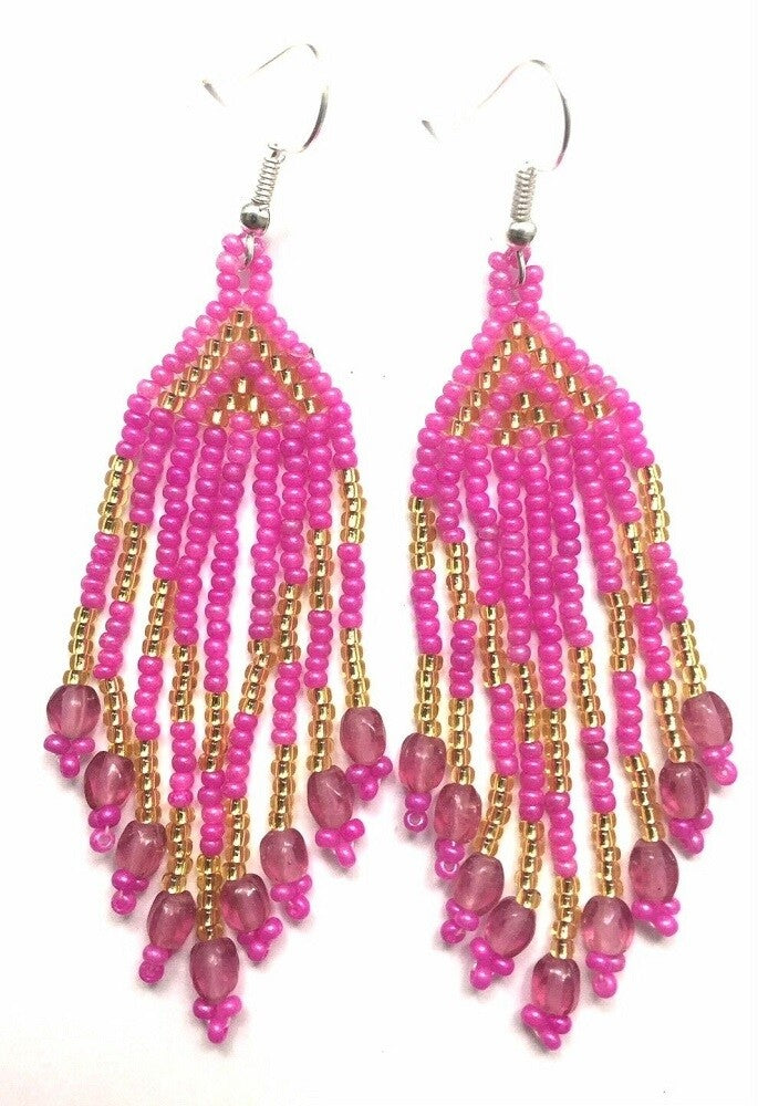 Handmade Beaded Pink Fashion Hook Earrings