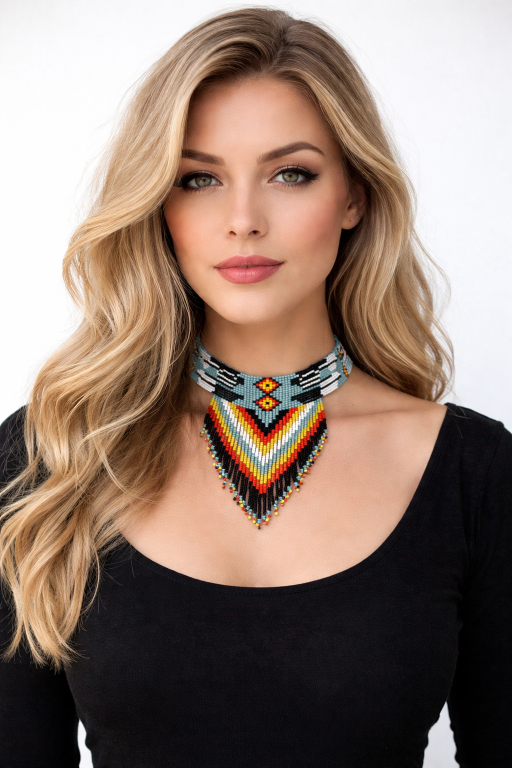 Handmade Czech Seed Bead Fringe Choker Necklace – Southwestern Boho Statement Jewelry