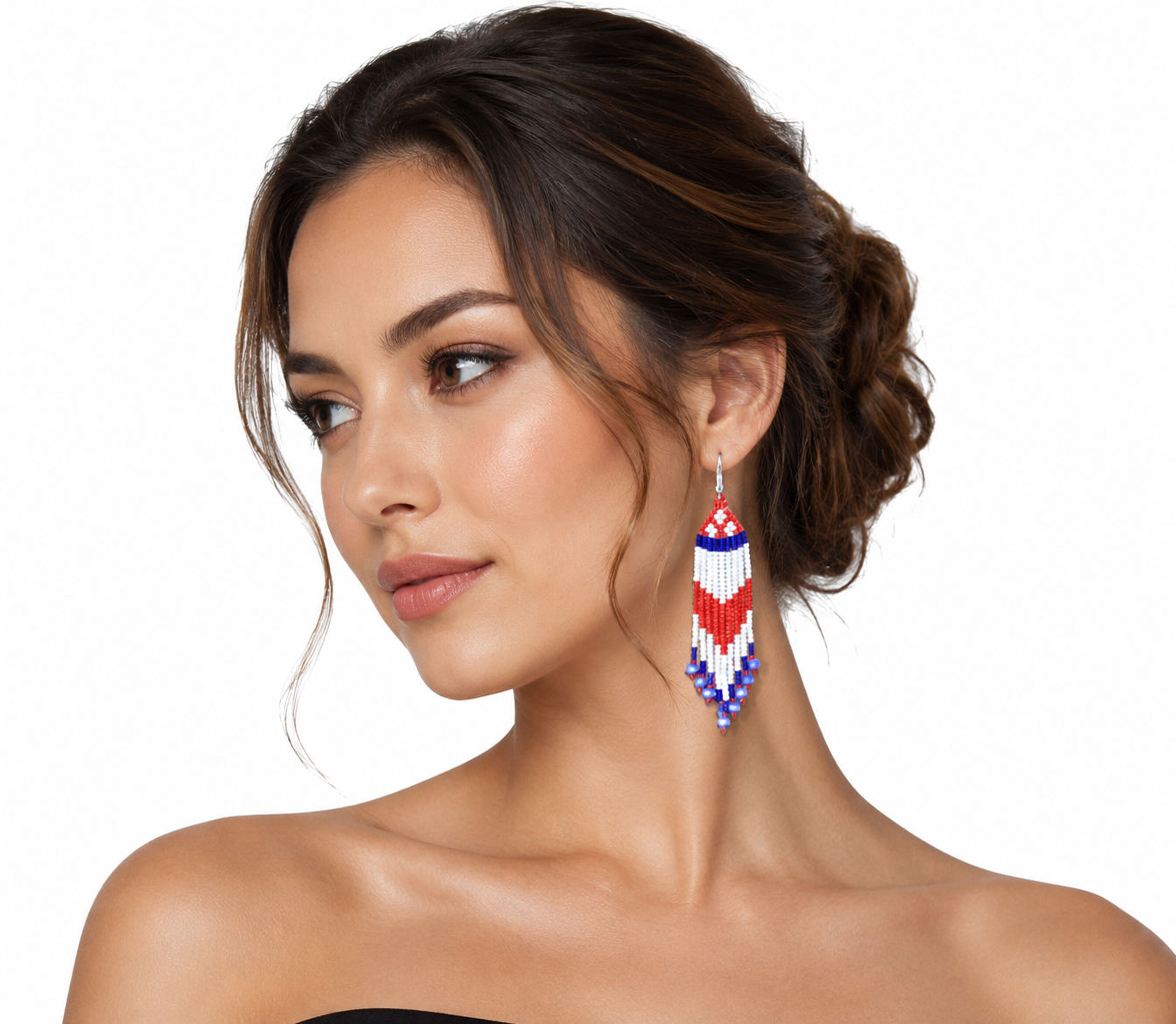 Patriotic Red White & Blue Beaded Fringe Earrings – Handmade Seed Bead Statement Earrings –July 4th Inspired Dangle Earrings