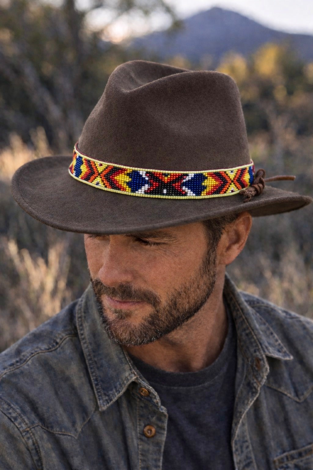 Handmade Green Multicolored Cowboy Rodeo adjustable Hatband
