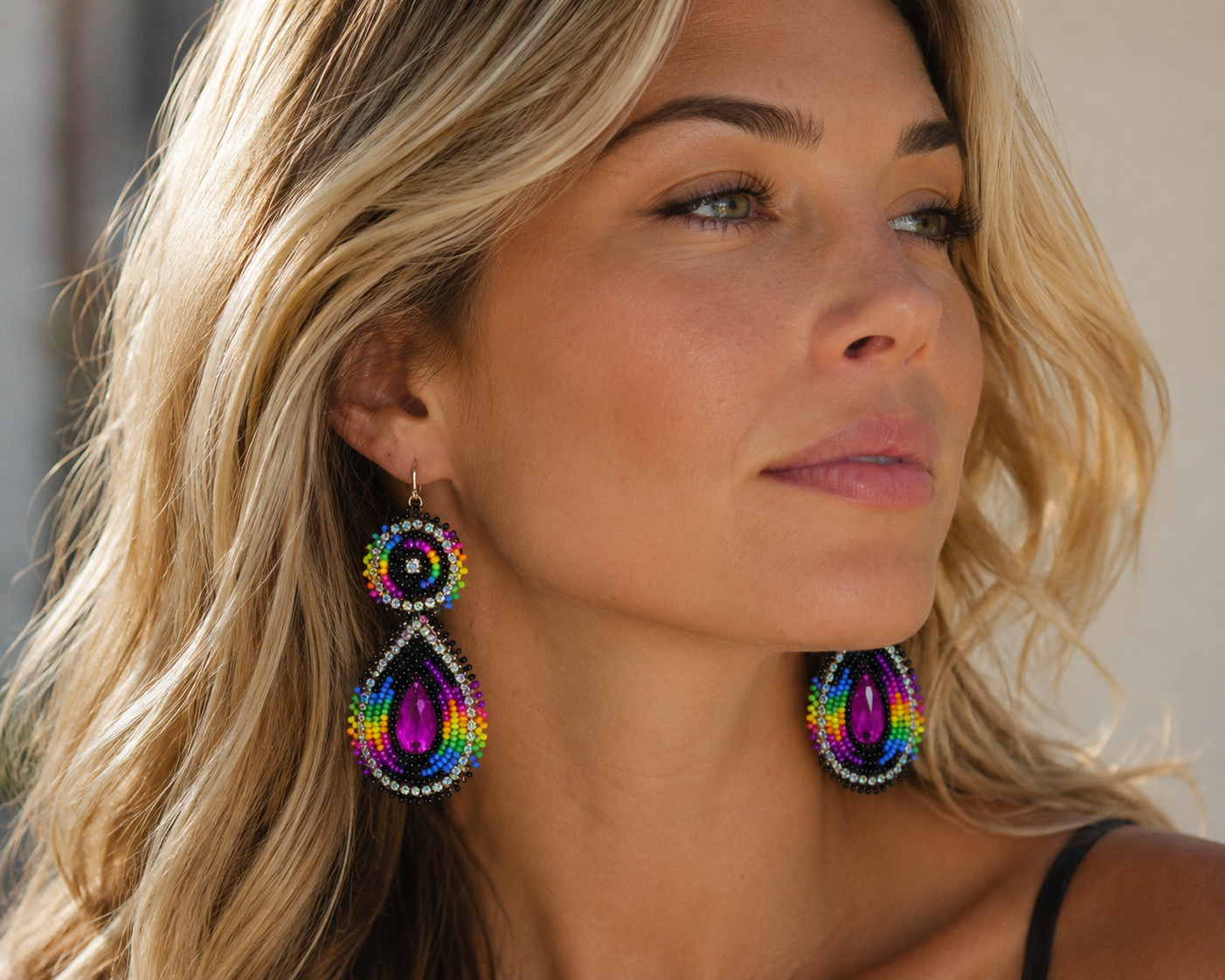 Handmade Beaded Teardrop Czech Earrings - 3.5 Inches Long, Purple Black
