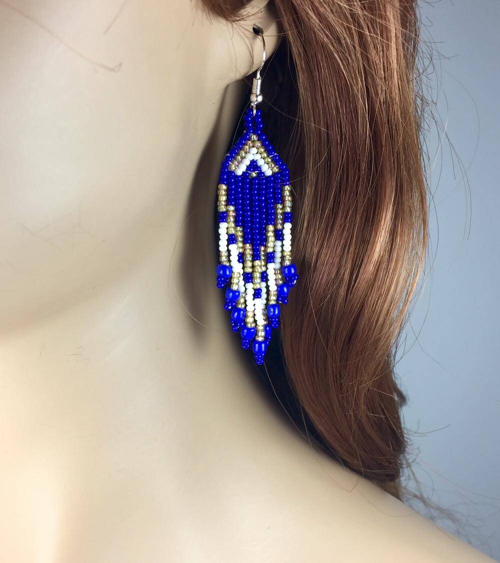 Handmade Small Blue Beaded Fashion Earrings