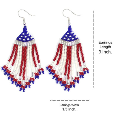 Handmade Beaded Patriotic Red Blue White Flag Color Earrings