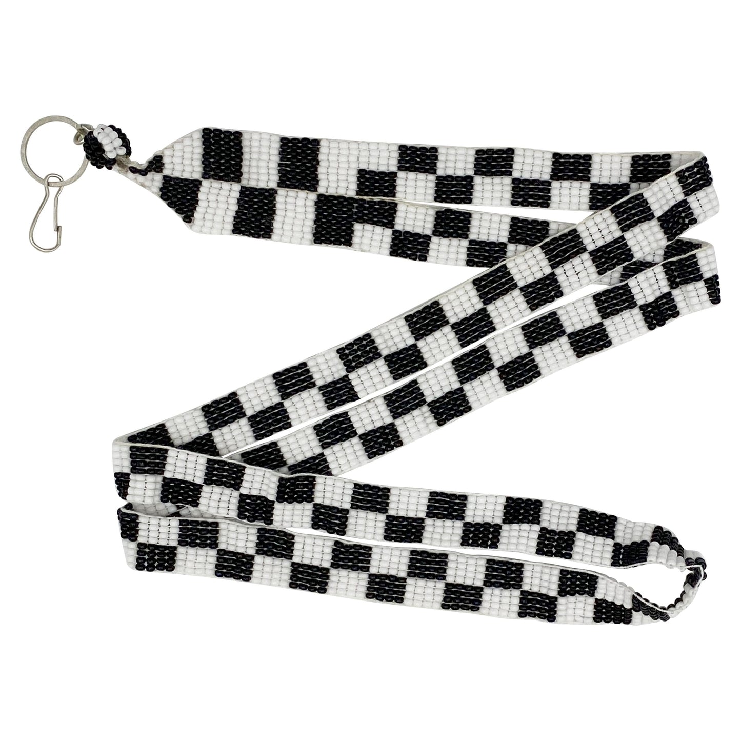 Black White Glass Beads Chess Beaded Lanyard Id Holder