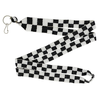 Black White Glass Beads Chess Beaded Lanyard Id Holder