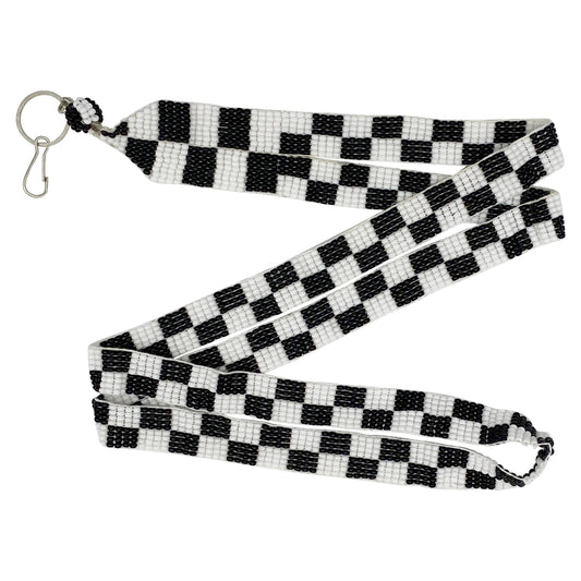 Black White Glass Beads Chess Beaded Lanyard Id Holder