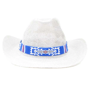 Blue White Red Beaded Cowboy Hat Band Medicine man's Eye Beadwork