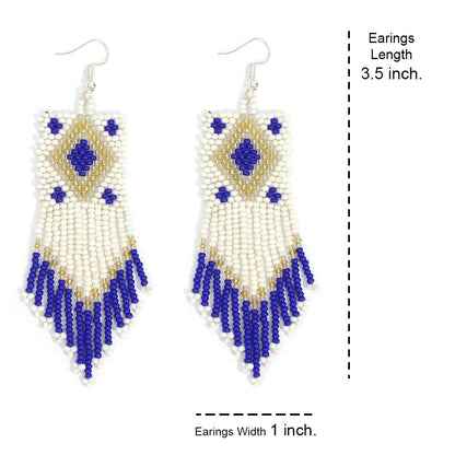 Handmade Beaded Native Style White Seed Bead Big Earrings
