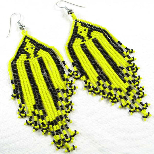Radiant Yellow &amp; Black Egyptian Beaded Earrings