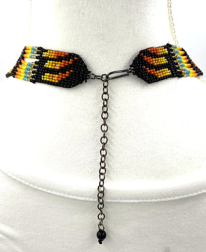 Fiery Orange Black Bear Paw Beaded Necklace and Earrings Set