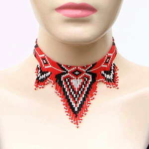 Handmade Beaded Red Seed Bead Choker Necklace