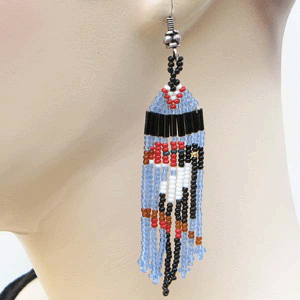 Blue & Red Beaded Bird Earrings