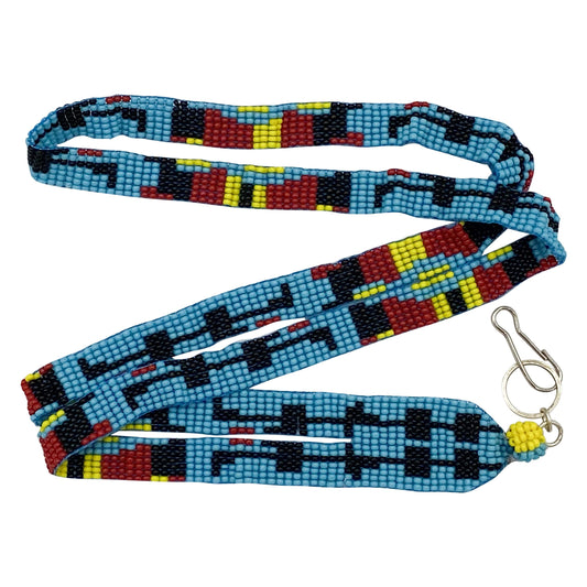 Geometrical Art Turquoise Blue Red Black Yellow Beaded Id Holder Lanyard