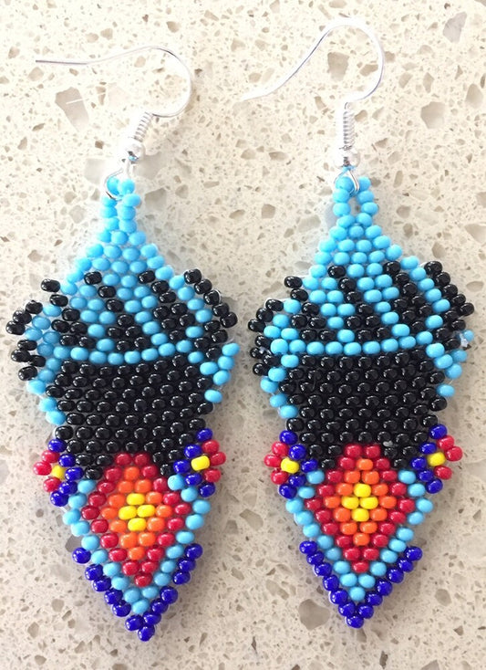 Handmade Bear Paw Turquoise Blue Black Hook Earrings