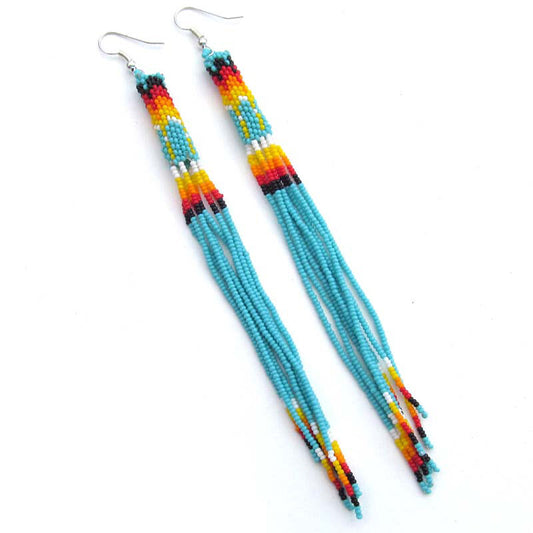Handmade Beaded Earrings 5 Inch Long - Sea Green