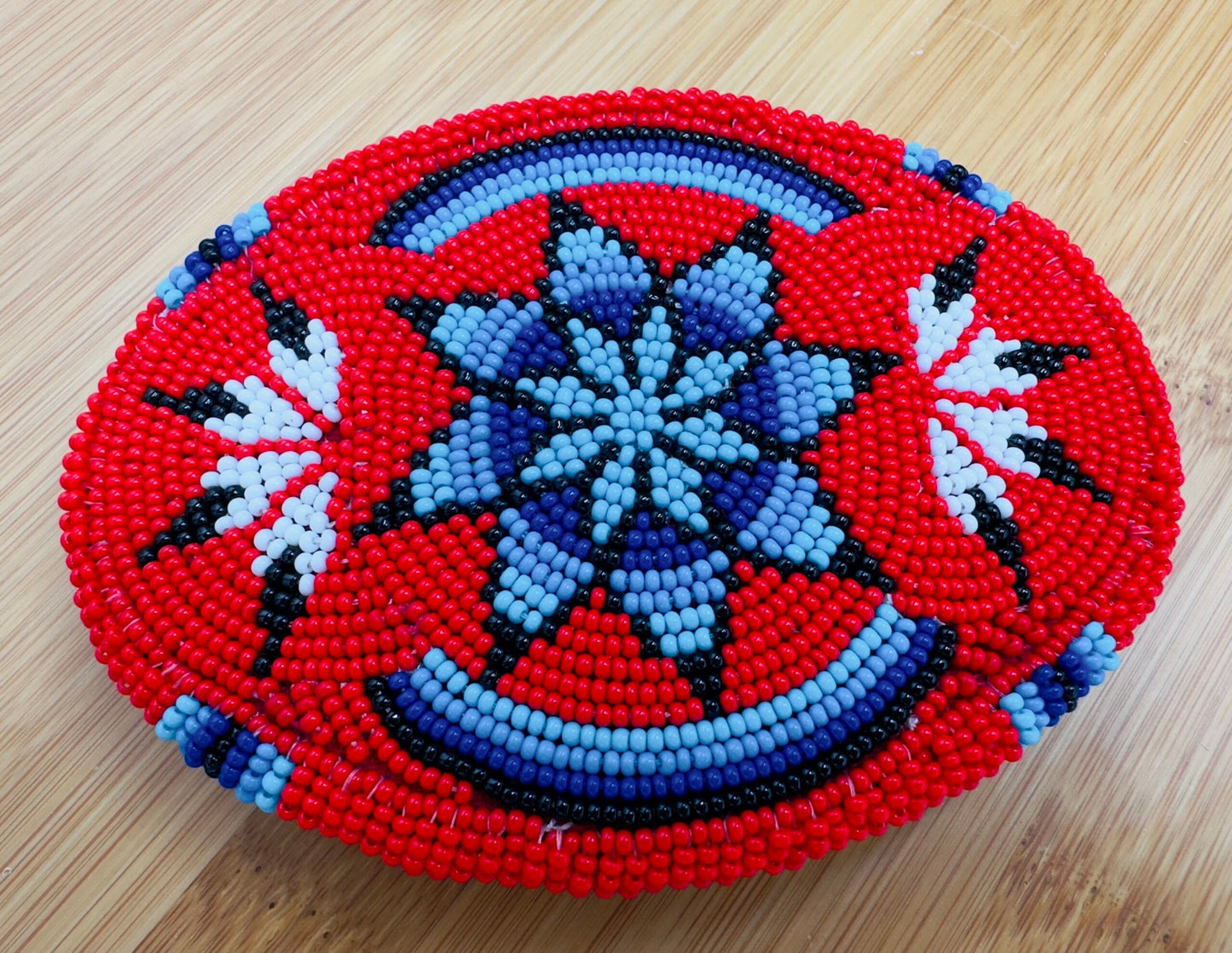 Handmade beaded Red Blue Cowboy Buckle