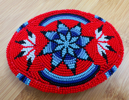 Handmade beaded Red Blue Cowboy Buckle