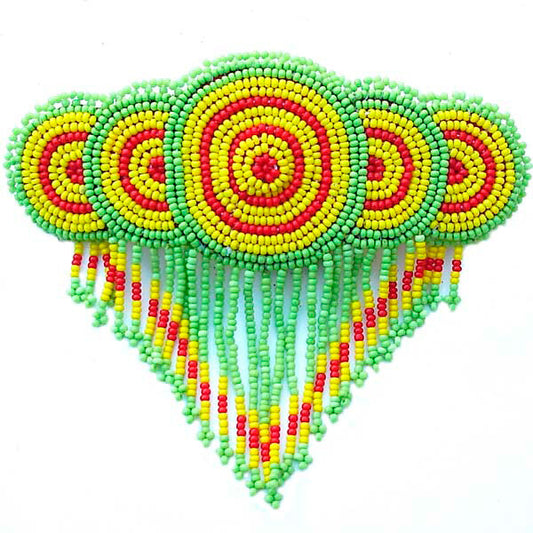 Beaded Barrette French Clip Yellow Green Rossette Fringe Beadwork