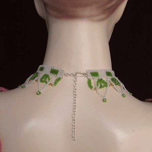 Handmade White Green Art Beaded Choker Necklace Earrings