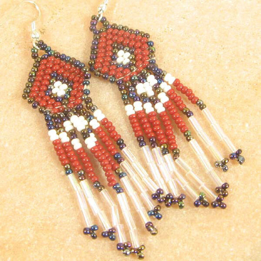 Handmade Beaded Red Seed Bead Earrings