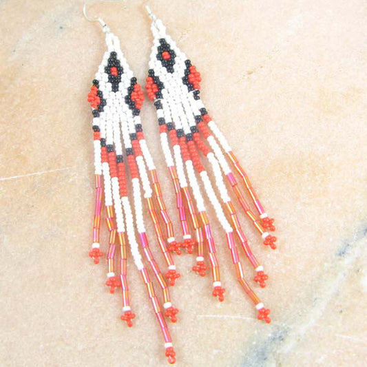Handmade Beaded Red Bugle Seed Beaded Earrings
