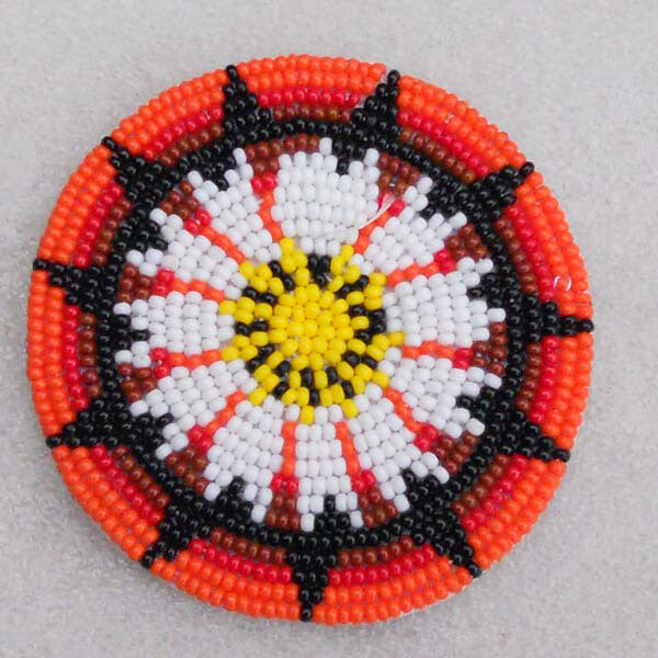 Orange White Native Style Seed Beaded Appliques Rosette Star 2.7”