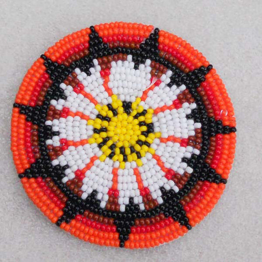 Orange White Native Style Seed Beaded Appliques Rosette Star 2.7”