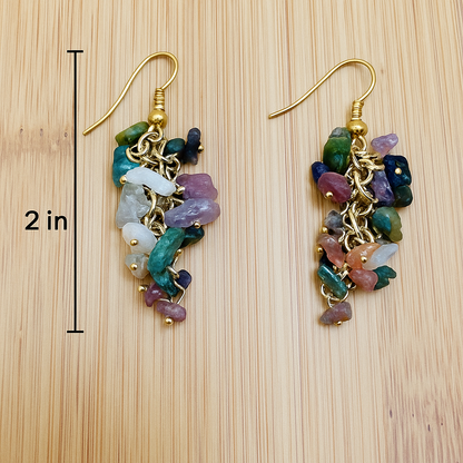 Natural handmade Gemstone Chips Dangle Earrings – Golden Polish Hooks