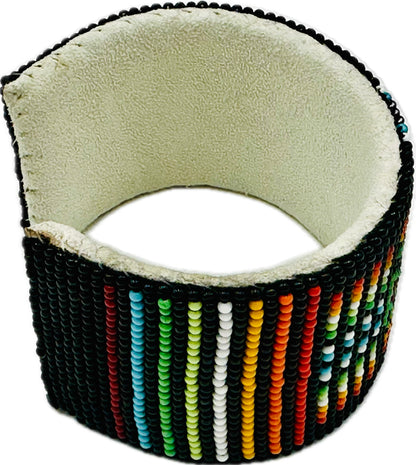 Handmade Black multicolor Flower Leather Cuff Bracelet