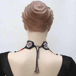 Black Fire Pattern Beaded Bib Necklace