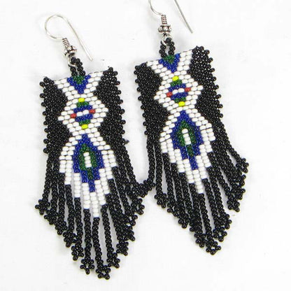 Handmade Beaded Black Seed Bead Big Earrings